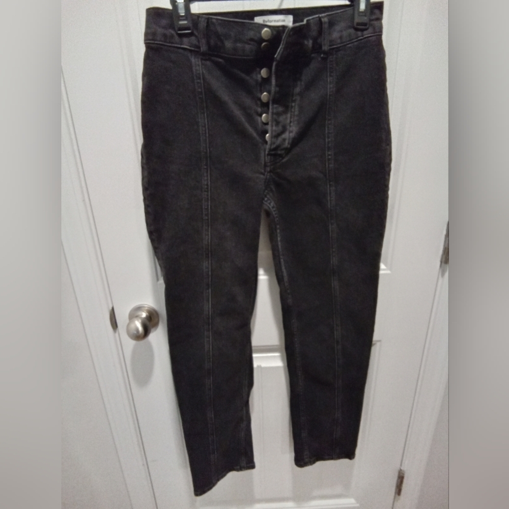 Reformation Jeans Erie Size 28 (6) Black Button Fly High-Waisted Skinny Jeans